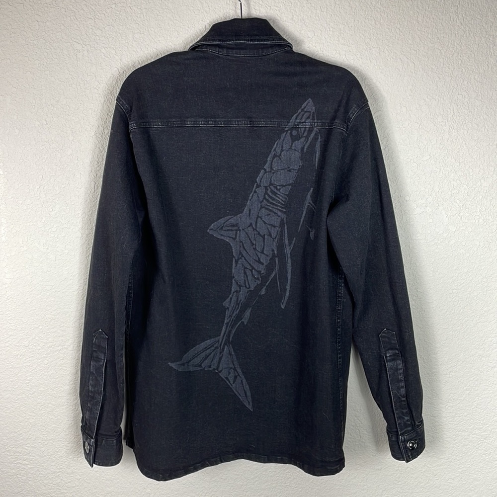 Nwt Marcell Von Berlin Black Denim Button Front Jacket Shark Back Streetwear